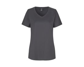 ID Identity dame T-shirt i sølvgrå, størrelse 2XL med en v-hals og kort ærme, præsenteret forfra på hvid baggrund.