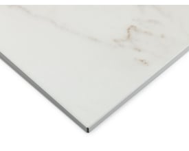 Svedbergs Skuru spejlskab med LED-belysning, 61 x 72,5 x 19 cm; her ses en lys, glat flade med grå kant.