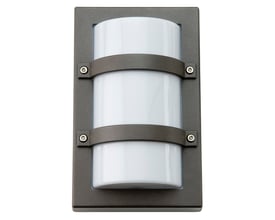 SG Armaturen Trio Mini E27 vægarmatur i grafit, med firkantet design og to sikringsbøjler, hvid lyskildehylster ses indefra.