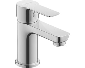 Duravit A.1 S håndvaskarmatur i blank krom med 1-greb, vist skråt forfra med den flade tud.