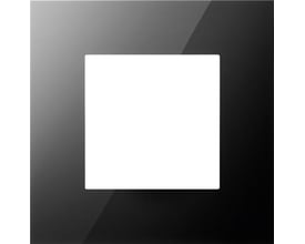 Elegant Niko Pure 1-modul ramme i liquid black, vist med en hvid firkant i midten på mørk baggrund.