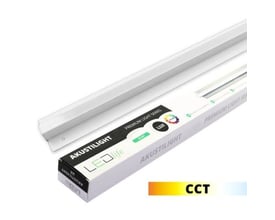 LEDlife Akustilight 90 cm LED skinne i hvid, vist med emballage der fremhæver CCT og lumenværdi.