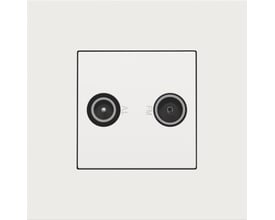 Niko afdækning til antenneudtag med TV- og FM-udtag i hvid, ren finish med sorte detaljer.