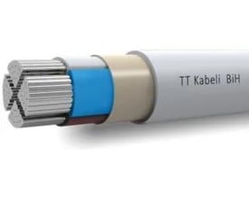 Kabel 4X95 HIK-AL-S med fire massive aluminiumsledere, isoleret med XLPE og grå HFFR yderkappe med mærkning.