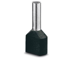 Phoenix Contact AI-TWIN 2x1,5-8 BK terminalrør i sort plast med en 8 mm tyllelængde og 16 mm total længde.