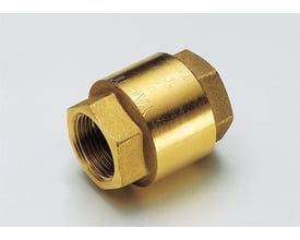 Messing kontraventil med muffe/muffe udformning og 1 1/4" gevind, egnet til vand, olie og luft.