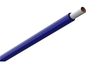 Mørkeblå Amokabel TEXILine HF90 monteringsledning på 1,5 mm² med synlig, flertrådet leder i den afisolerede ende.