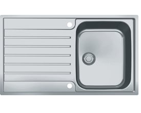 Franke Argos AGX 211-86 køkkenvask i rustfrit stål med afløbsbakke, vist fra oven med vask og rist.