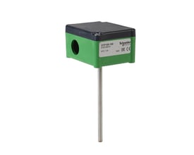 Schneider Electric SpaceLogic STP500-200 temperatursensor med 200mm dykrørsføler i grønt og sort design på hvid baggrund.
