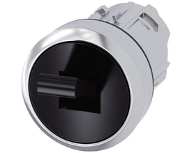 Siemens 22 mm rund metallocrom omskifter i sort med to kontaktpositioner og låsefunktion.