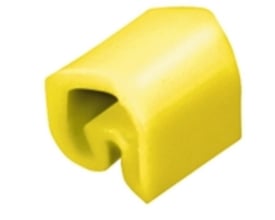 Nærbillede af et enkelt Weidmüller blankt, gult ledningsmærke (Clic) til ledninger 1,5-4mm.