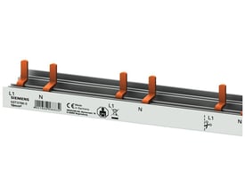 Siemens PIN samleskinne til 10mm² med 2PH og orange stifter, vist på hvid baggrund.