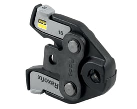 Viega presbakke 16 mm til Raxofix og Raxinox, fremstillet af fosfateret stål og klar til brug med pressmaskiner.