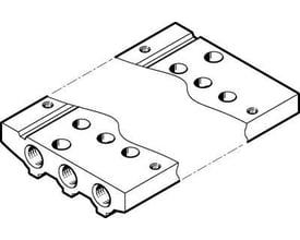 Festo tilslutningsliste VABM-L1-10AS-M5-9 med 10,5 mm grid dimension og 16 ventilpositioner i teknisk illustration.