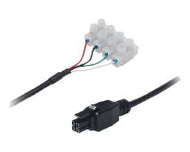 Teltonika PR2FK20M-strømkabel med sort 4-pin-stik i den ene ende og farvede ledninger i den anden.