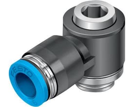 Festo vinkel-forskruning QSLV-G1/4-6-I med push-in forbindelse og udvendigt gevind, vist på hvid baggrund.