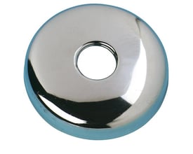 Oversigtsbillede af Unico 1/2" metalroset til rør, 75 mm i diameter og kromfinish, set ovenfra på en lys baggrund.