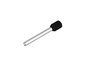 Sort isoleret Weidmüller terminalrør med en diameter på 1,5 mm² og en plastkrave på en hvid baggrund.