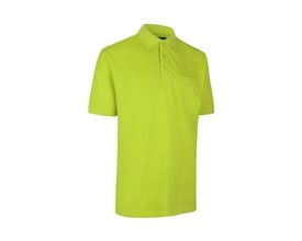 ID Identity Poloshirt Pro Wear i limegrøn, størrelse 5XL, med brystlomme og knaplukning, vist på hvid baggrund.