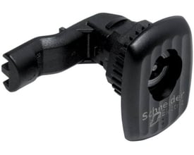 Schneider Electric NSYAEDLS3DRL 3D lås til vægskabe, med synlig Schneider Electric logo og unikt låsedesign i sort plast.