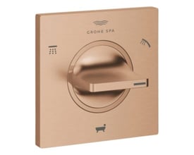 Grohe Allure New 5-vejs omstiller i børstet Warm Sunset med kvadratisk forplade og drejegreb, set let skråt forfra.