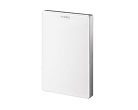 Siemens QMX3.P30 vægmonteret temperaturføler til KNX-systemer, hvid med grå kant og logo.