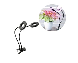 Sort Kobi VITARO RING 2 CLIP plantelys med to ringformede LED-lys på fleksible arme og en klemme.