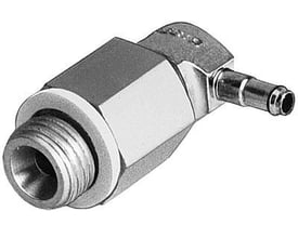 Festo vinkel-forskruning LCNH-1/8-PK-4, roterbar med udvidet hus og tætningsring, viser gevind og stiknippel.