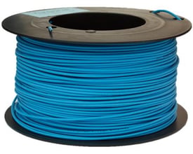 Texiline HF90 monteringsledning på en sort spole, 1 mm² ledning i klar blå farve, halogenfri og flammehæmmet.