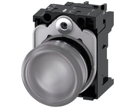 Siemens SIRIUS ACT 22mm signallampe i metal med højglans finish og klar linse, 230V AC.