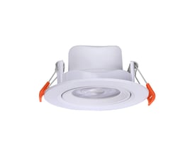 V-TAC Vt-2707cct indbygningsspot i hvid plast med orange monteringsklemmer på hvid baggrund.