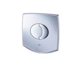 Grohe Chiara dækplade i krom, viser et mindre perspektiv af betjeningspladen med oval knap til spul.