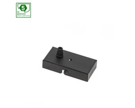 SpectrumLED ALD hovednavn i sort stål med 5 års garanti mærkat, mål 102x52x22 mm.