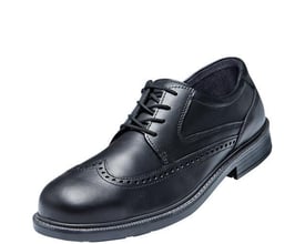Atlas CX 320 ESD sikkerhedssko i sort okselæder, str. 40, med snørebånd og elegant brogue-detalje på snuden.