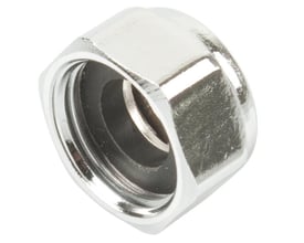 Unico forkromet omløber med 1/2" indvendigt gevind og plads til 12mm rør. Fremviser gevinddetaljer og poleret overflade.