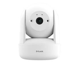 Hvidt D-Link DCS-6501LH/EC1 2K Wi-Fi-kamera med panorering og vippefunktion set forfra.