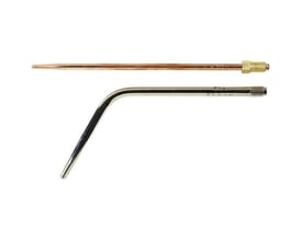 Aga X11 svejseindsats med 230 l/h gasflow og 1,5-3,0mm godstykkelse, vist med en lige kobber og en bøjet metalindsats.