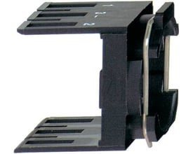 Schneider Electric kontaktkrop ZB6Y009 til Harmony style 6, vist fra siden med numre 1-3 på det sorte plastmateriale.