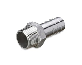 Slangestuds i rustfrit stål med 3/8" konisk gevind og 13mm slangenippel, godkendt til 20 bar.