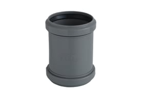 Glynwed HT-PP dobbeltmuffe til afløb, Ø40 mm i grå polypropylen med tydelig mærkning af standarder og producent.