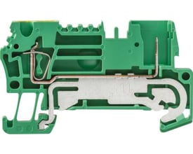 Weidmüller jordklemme ZTPE 2.5/2AN/1 i gul/grøn med 2,5mm2 ledertilslutning og fjederterminal.