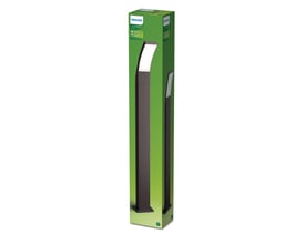 Philips Lighting Splay pullert i antracit aluminium med 12W LED og 2700K, højde 105cm, IP44, vist på produktemballage.