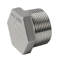 Sekskantet prop af rustfrit stål, 1 1/2" gevind, mærket PN16 R4808 og egnet til drikkevand. Essentiell fitting til VVS-installationer.