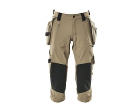 Mascot 17049 Advanced håndværkerknickers i kaki, str. C48, set forfra med sorte knælommer og sidelommer.