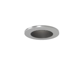 Ansell Lighting Prism Pro XM indbygningsspot med rund front i satin krom og sort anti-glare inderside, set nedefra.