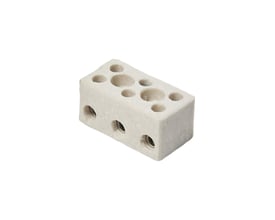 VAERK 3-polet kronemuffe i porcelæn til kabler på 6mm2 massiv leder med 6 runde huller på toppen og 3 skrueterminaler på hver side.