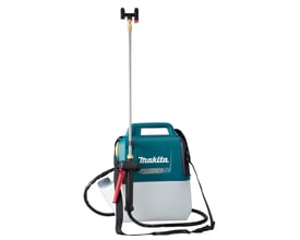 Makita 5 liters akku rygsprøjte, model DUS054Z, med justerbar teleskopstang og sprøjtehåndtag.