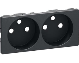 Lauritz Knudsen FUGA afdækning til vandret dobbelt stikkontakt, 2 modul bredde, i koksgrå med fransk pind-jord.