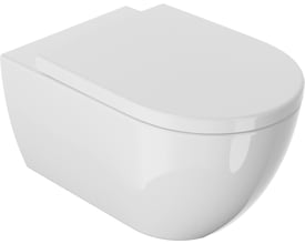 Hvid COBA hængetoiletskål med lukket toiletsæde, afrundet form og skjult montering, 54 x 36 cm.