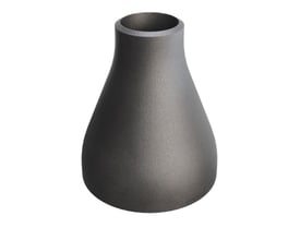 Konisk reduktion i gråt P235GH stål med dimensionerne 76,1/2,9x33,7/2,6 mm, vist på hvid baggrund.